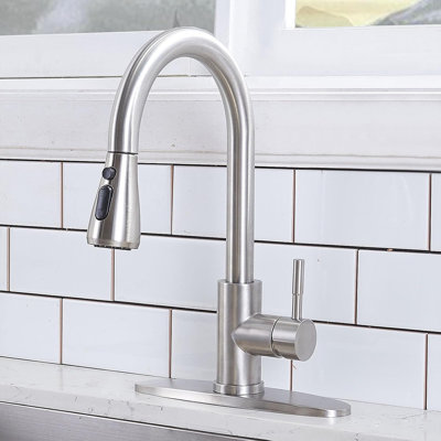 Ufaucet Brushed Nickel Single Handle Kitchen Faucet with Pull Down